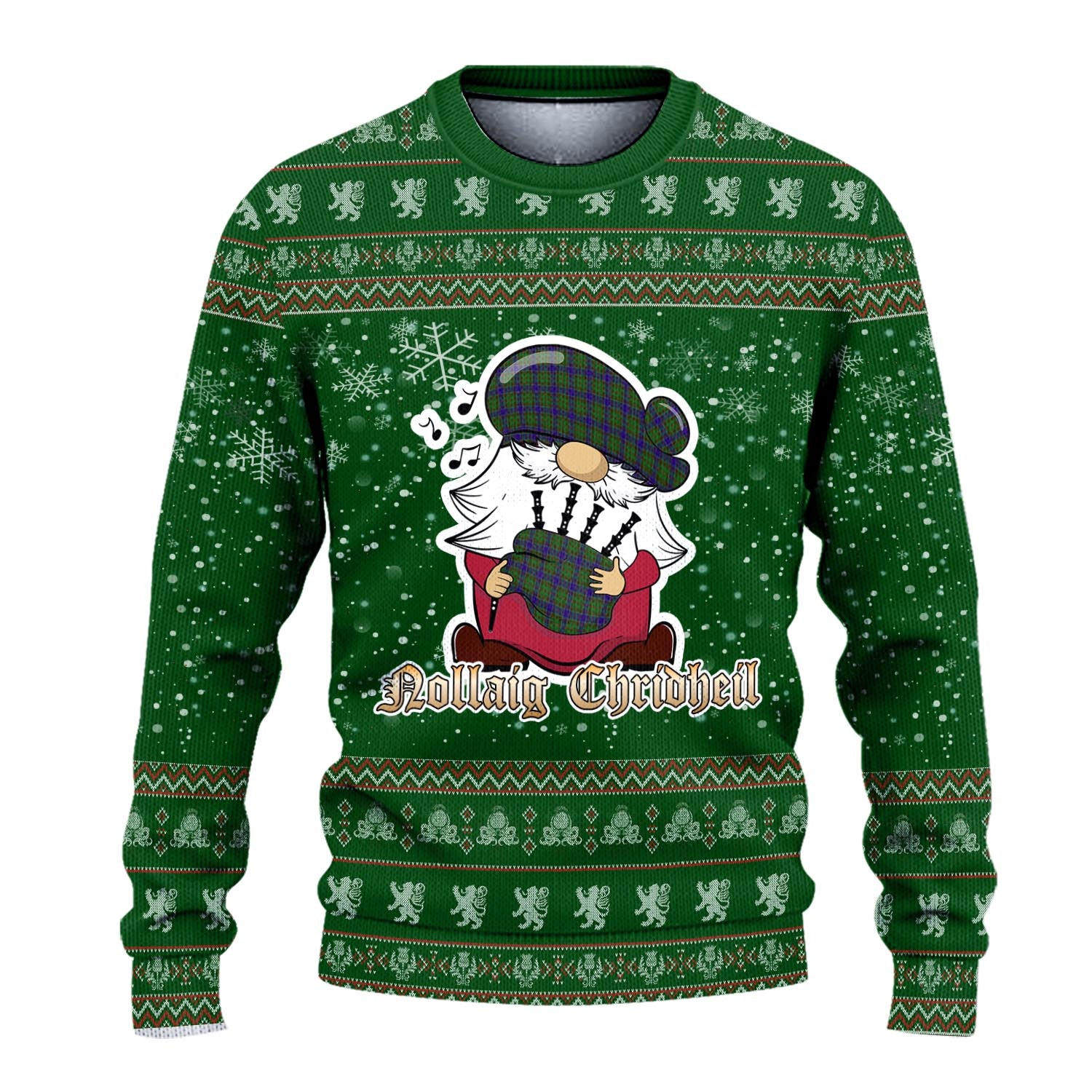 Adam Clan Christmas Family Knitted Sweater with Funny Gnome Playing Bagpipes - Tartanvibesclothing