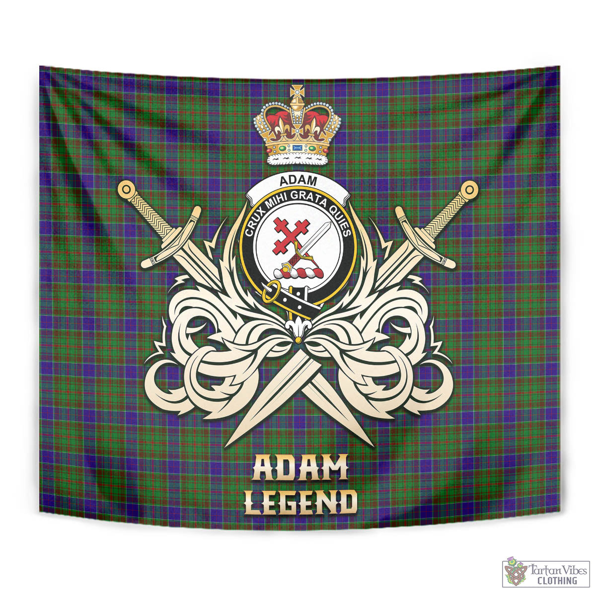 Tartan Vibes Clothing Adam Tartan Tapestry with Clan Crest and the Golden Sword of Courageous Legacy