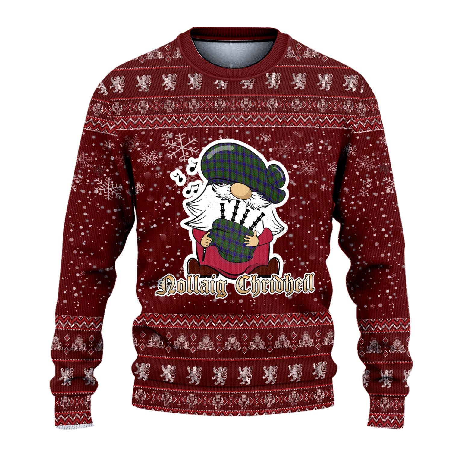 Adam Clan Christmas Family Knitted Sweater with Funny Gnome Playing Bagpipes - Tartanvibesclothing