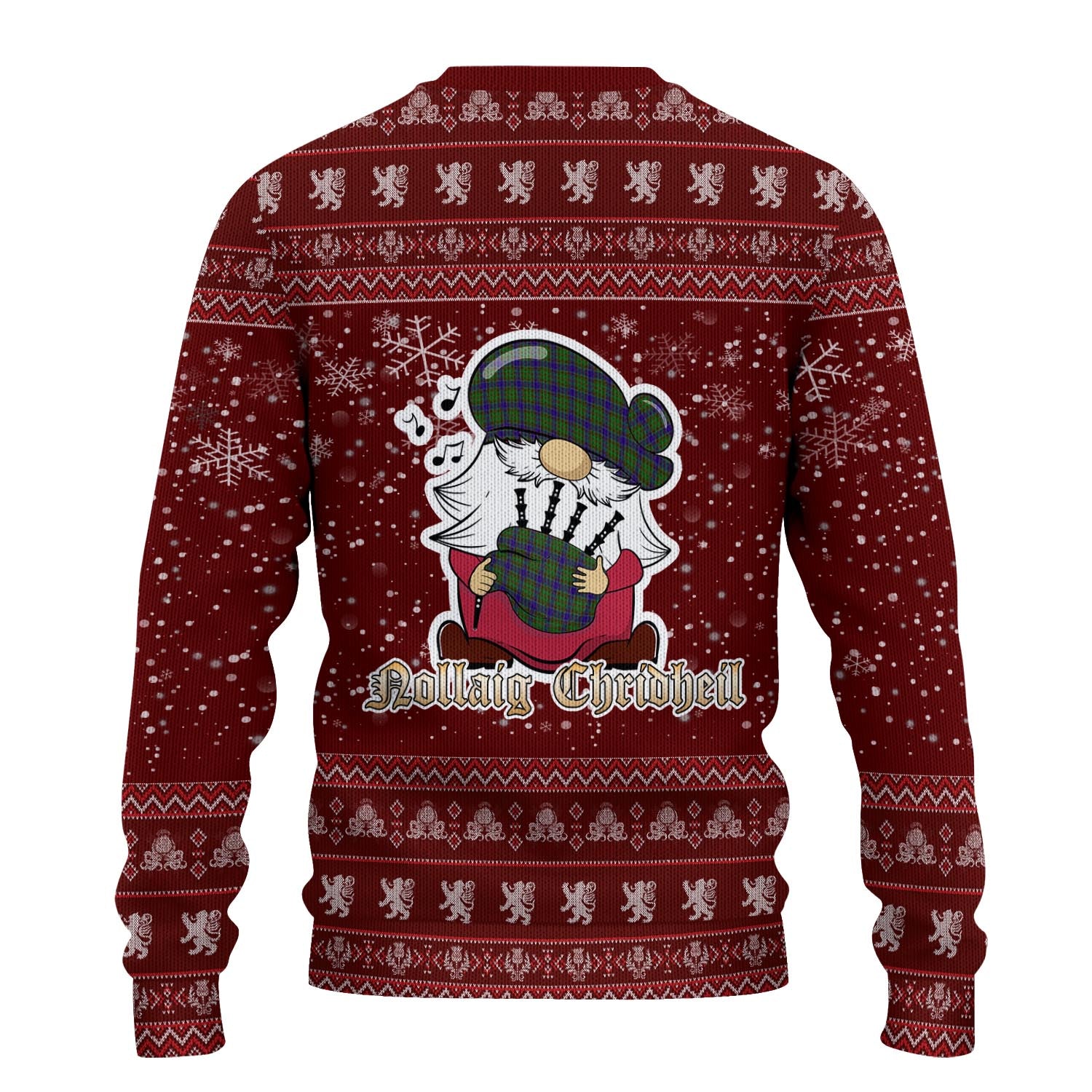 Adam Clan Christmas Family Knitted Sweater with Funny Gnome Playing Bagpipes - Tartanvibesclothing