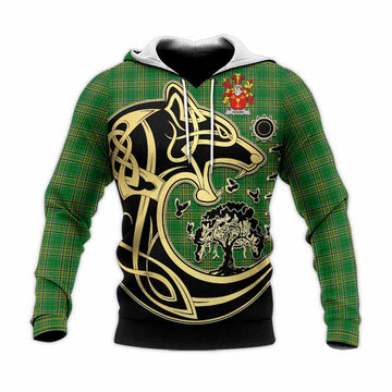 Adams Irish Tartan Knitted Hoodie with Coat of Arms Celtic Wolf Style