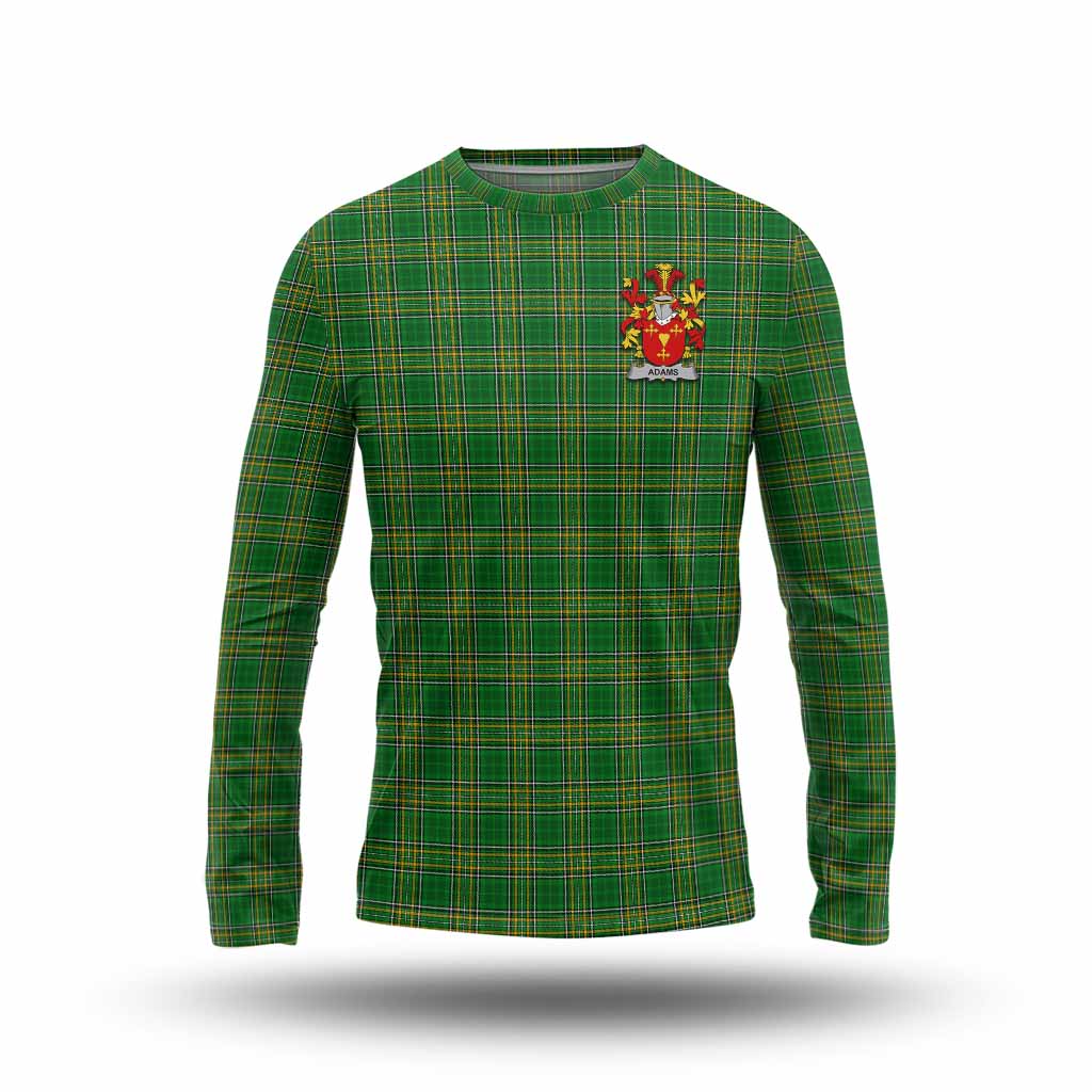 Tartan Vibes Clothing Adams Irish Clan Tartan Long Sleeve T-Shirt with Coat of Arms