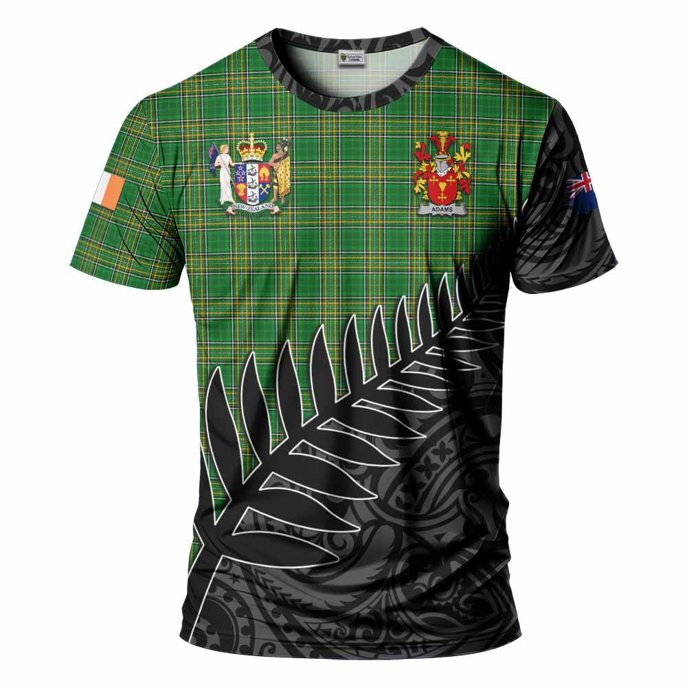 Tartan Vibes Clothing Adams Irish Clan Tartan T-Shirt with Coat of Arms New Zealand Silver Fern Half Style