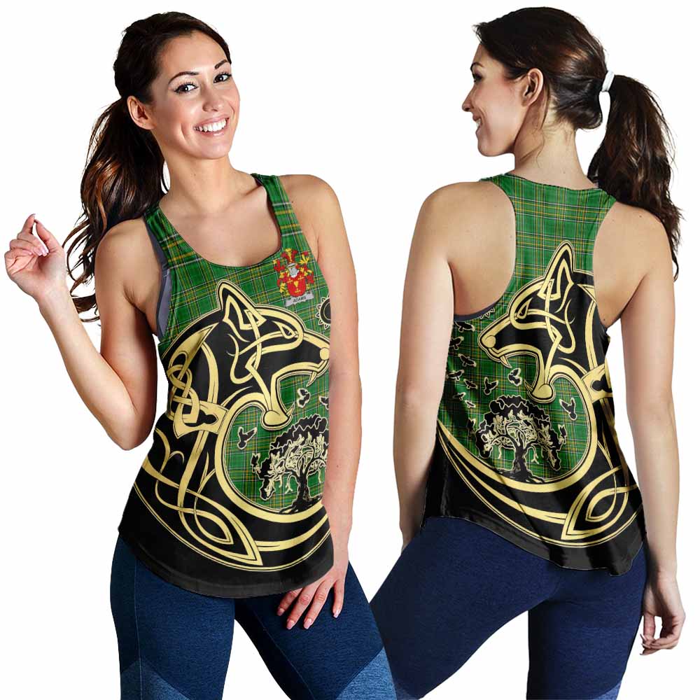 Tartan Vibes Clothing Adams Irish Tartan Women's Racerback Tanks with Coat of Arms Celtic Wolf Style