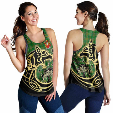 Adams Irish Tartan Women's Racerback Tanks with Coat of Arms Celtic Wolf Style