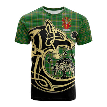 Adams Irish Tartan Cotton T-shirt with Coat of Arms Celtic Wolf Style