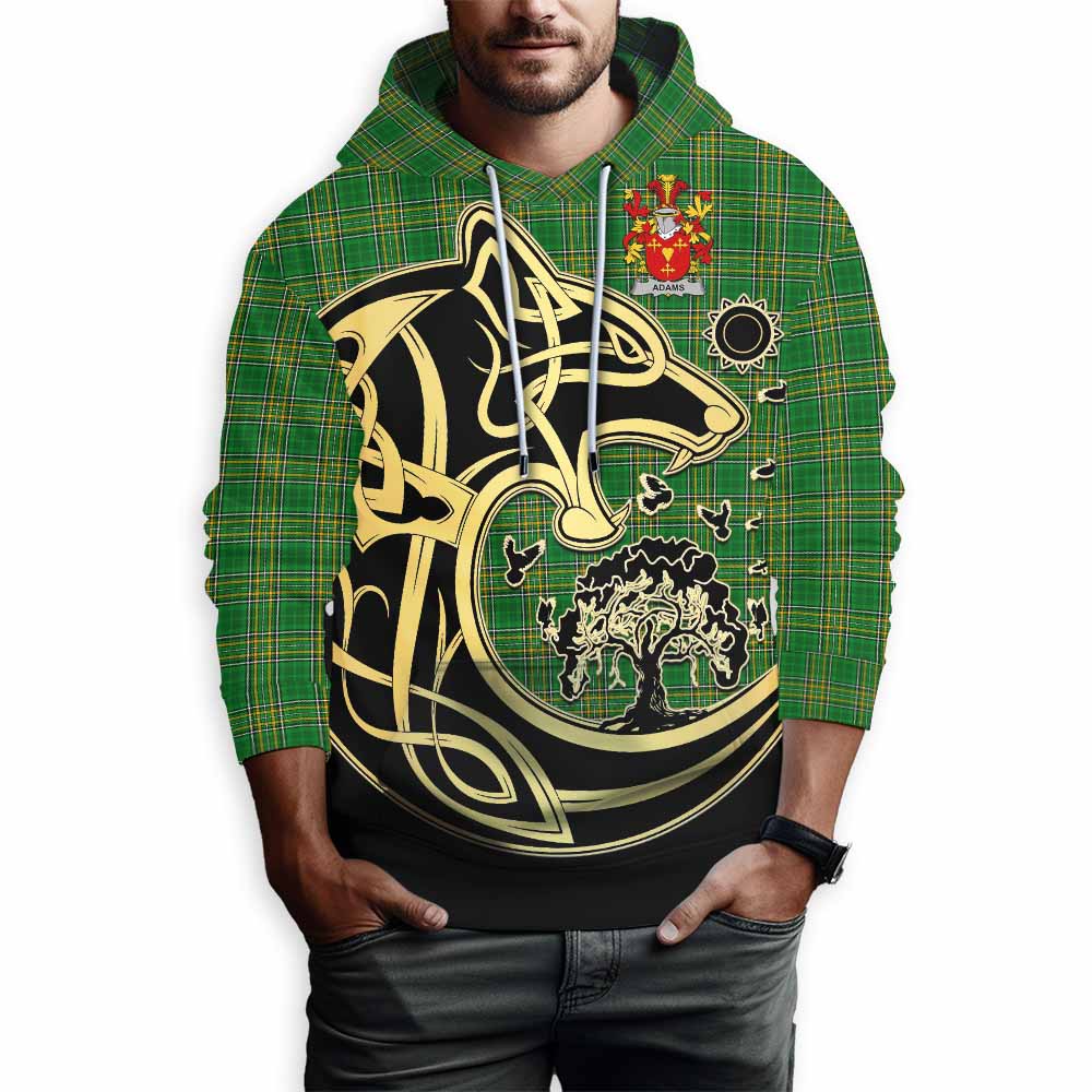 Tartan Vibes Clothing Adams Irish Tartan Hoodie with Coat of Arms Celtic Wolf Style