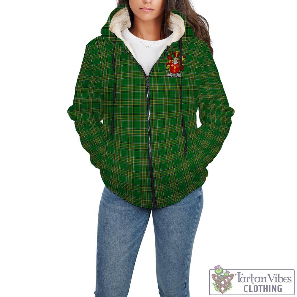 Tartan Vibes Clothing Adams Ireland Clan Tartan Sherpa Hoodie with Coat of Arms