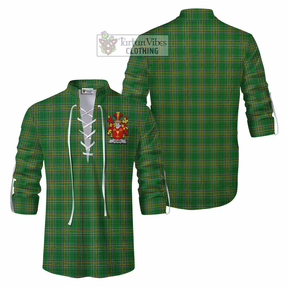 Tartan Vibes Clothing Adams Irish Clan Tartan Ghillie Kilt Shirt with Coat of Arms