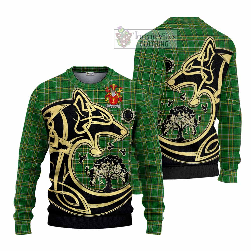 Tartan Vibes Clothing Adams Irish Tartan Knitted Sweater with Coat of Arms Celtic Wolf Style