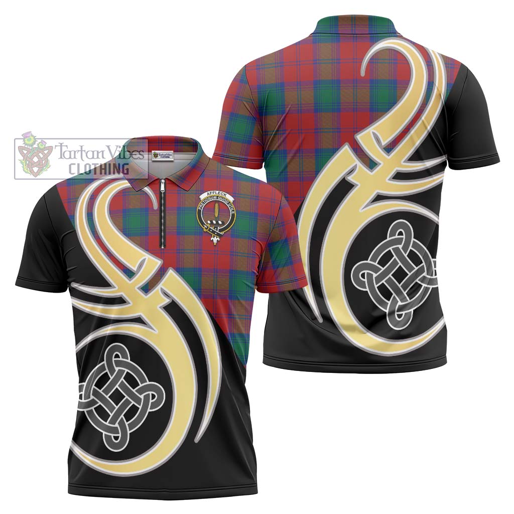 Tartan Vibes Clothing Affleck Tartan Zipper Polo Shirt with Family Crest and Celtic Symbol Style