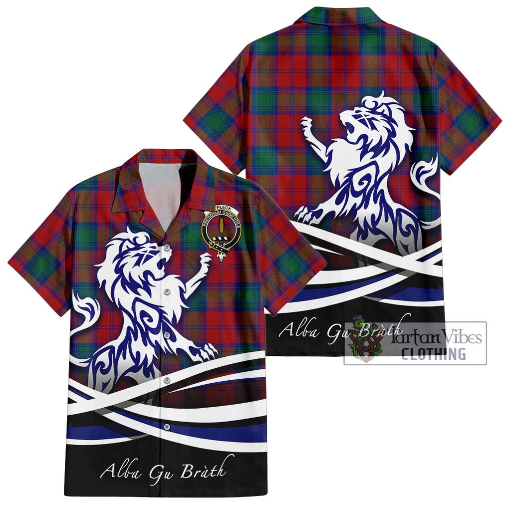 Affleck Tartan Short Sleeve Button Shirt with Alba Gu Brath Regal Lion Emblem Kid - Tartanvibesclothing Shop