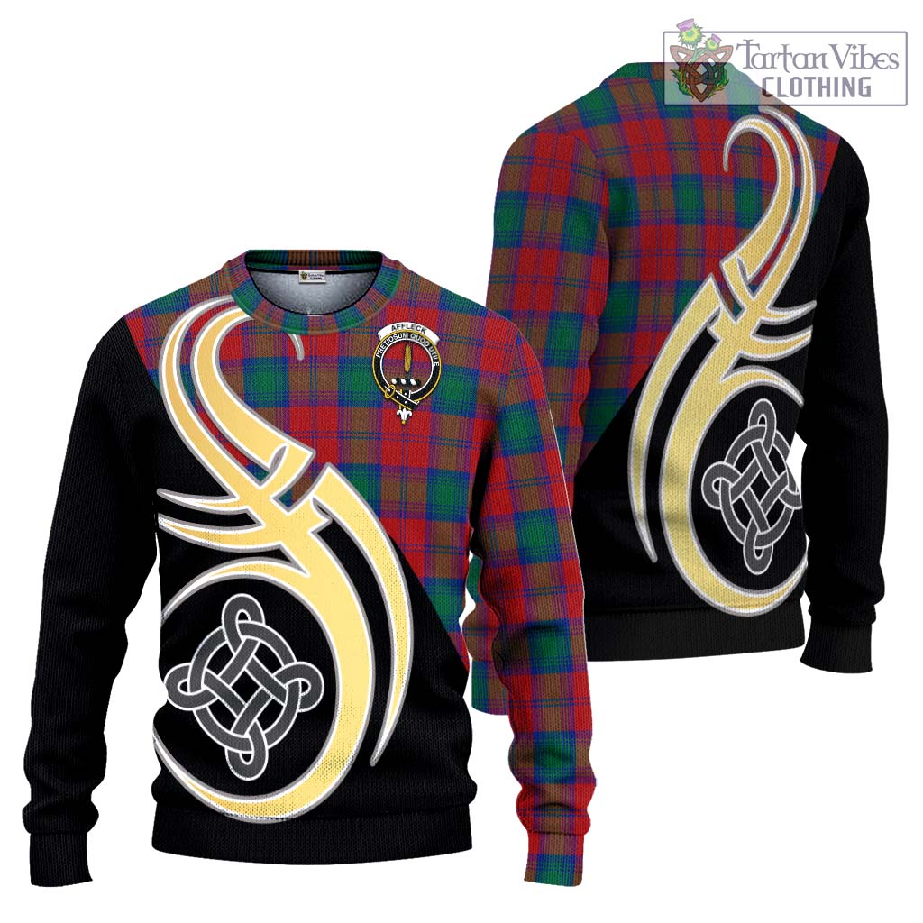 Affleck Tartan Knitted Sweater with Family Crest and Celtic Symbol Style Unisex - Tartan Vibes Clothing