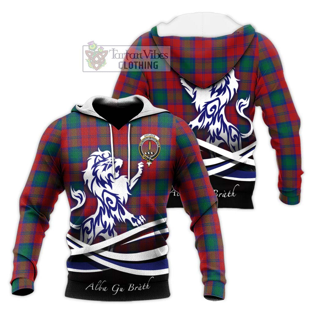 Affleck Tartan Knitted Hoodie with Alba Gu Brath Regal Lion Emblem Unisex Knitted Pullover Hoodie - Tartanvibesclothing Shop