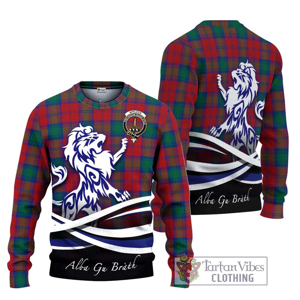 Affleck Tartan Knitted Sweater with Alba Gu Brath Regal Lion Emblem Unisex - Tartanvibesclothing Shop