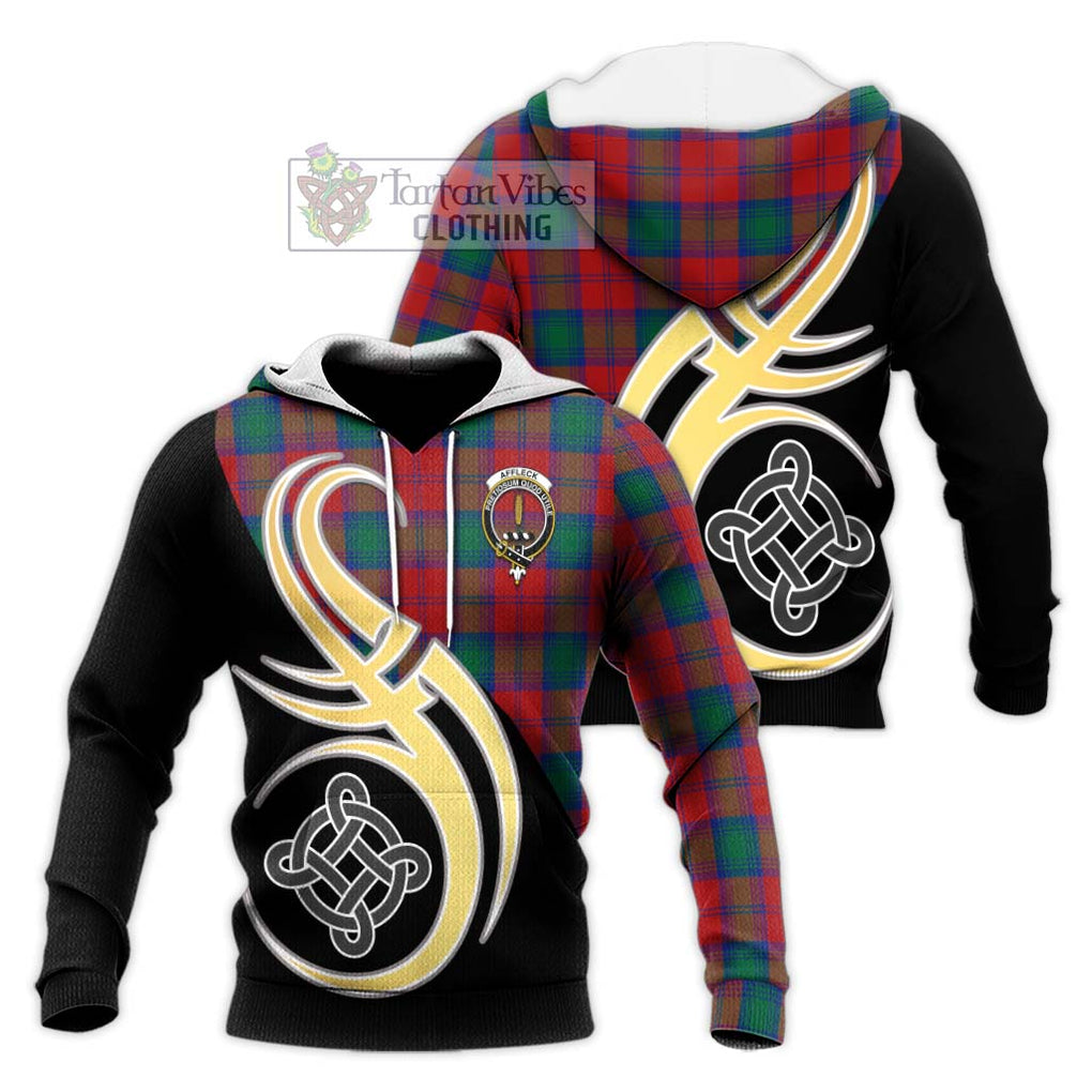 Affleck Tartan Knitted Hoodie with Family Crest and Celtic Symbol Style Unisex Knitted Pullover Hoodie - Tartan Vibes Clothing