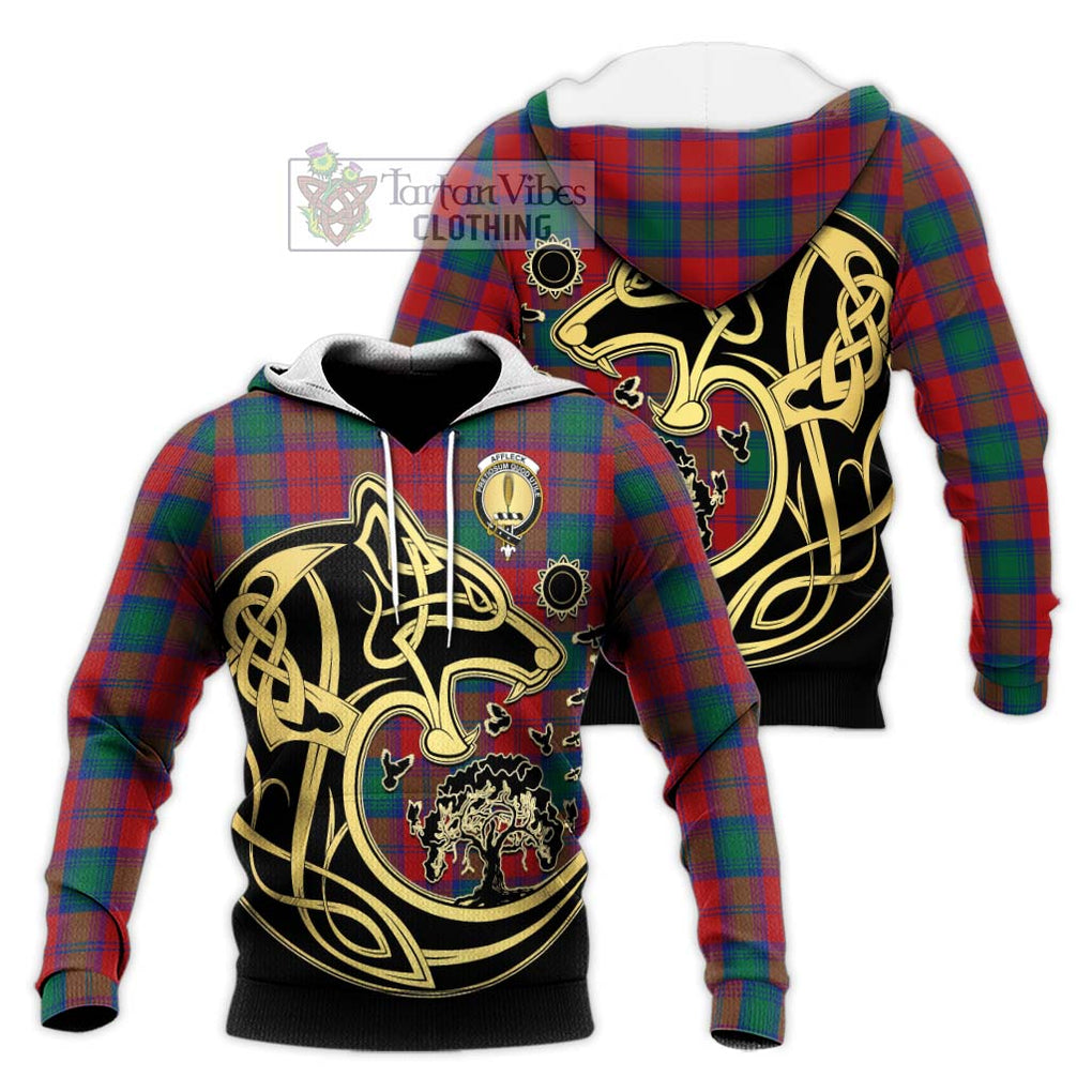 Affleck Tartan Knitted Hoodie with Family Crest Celtic Wolf Style Unisex Knitted Pullover Hoodie - Tartan Vibes Clothing