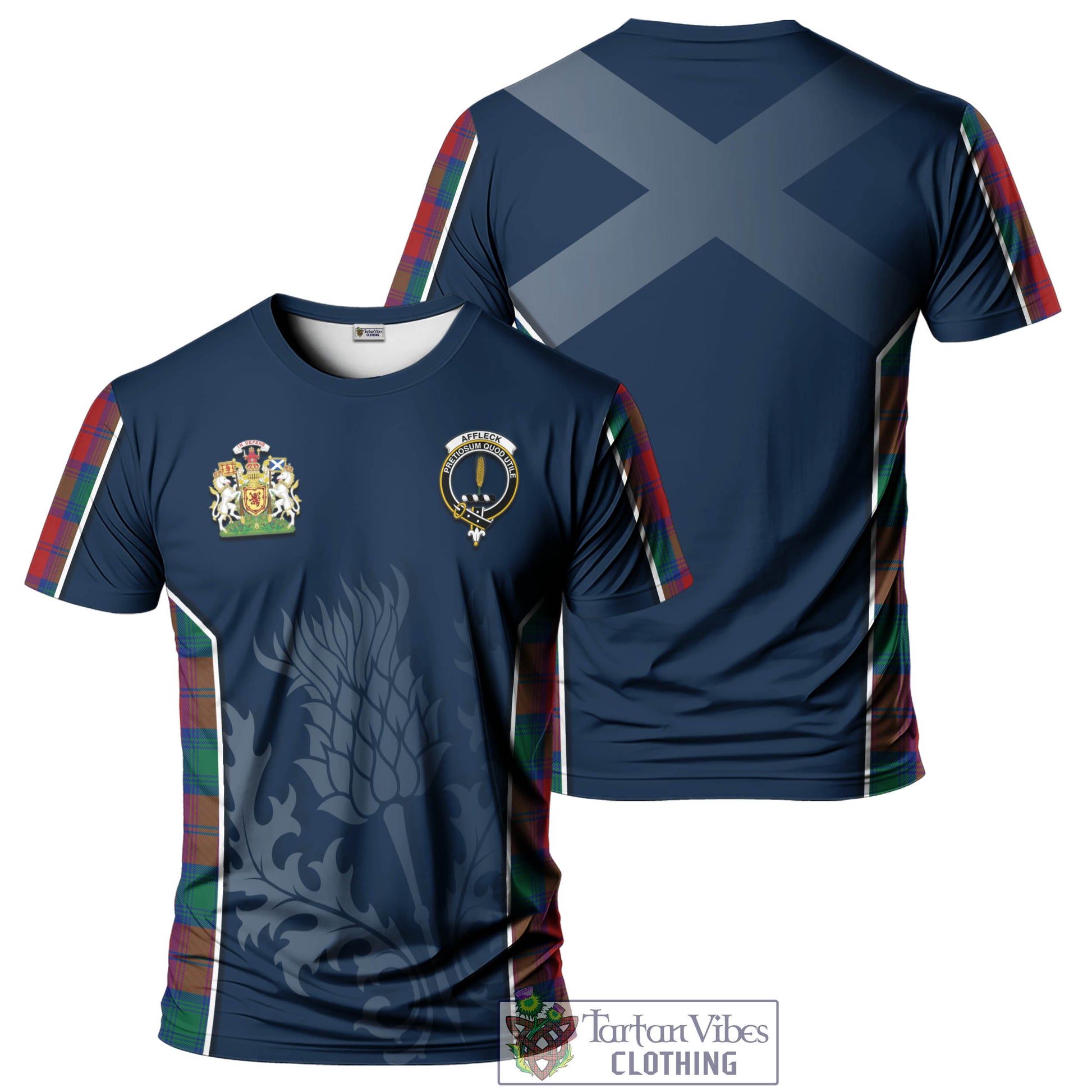 Tartan Vibes Clothing Affleck Tartan T-Shirt with Family Crest and Scottish Thistle Vibes Sport Style