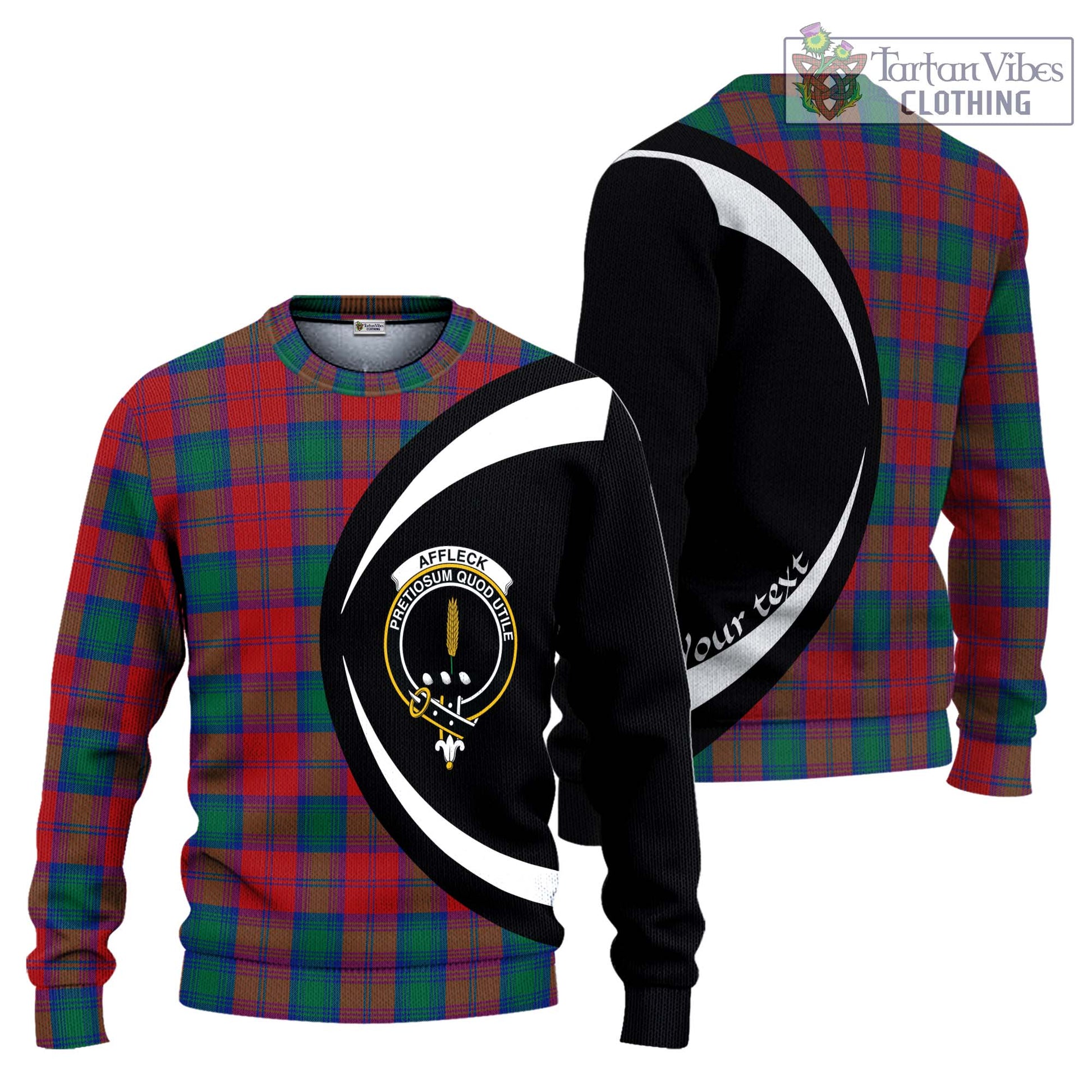 Affleck Tartan Ugly Sweater with Family Crest Circle Style Unisex - Tartan Vibes Clothing