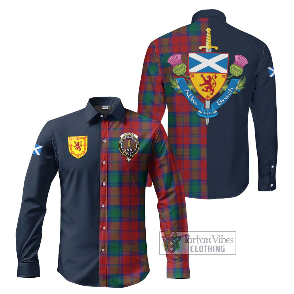 Tartan Vibes Clothing Affleck Tartan Long Sleeve Button Shirt with Scottish Lion Royal Arm Half Style