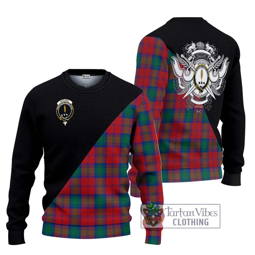 Affleck Tartan Knitted Sweater with Family Crest and Military Logo Style Unisex - Tartanvibesclothing Shop