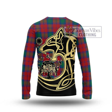 Affleck Tartan Long Sleeve T-Shirt with Family Crest Celtic Wolf Style - Tartan Vibes Clothing