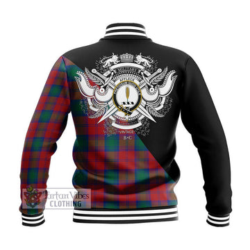 Affleck Tartan Baseball Jacket with Family Crest and Military Logo Style - Tartan Vibes Clothing