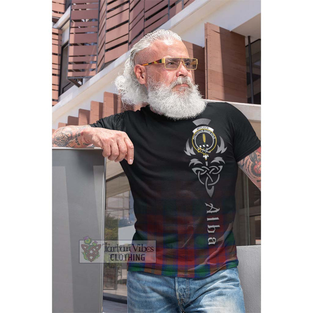 Tartan Vibes Clothing Affleck Tartan Cotton T-shirt Featuring Alba Gu Brath Family Crest Celtic Inspired