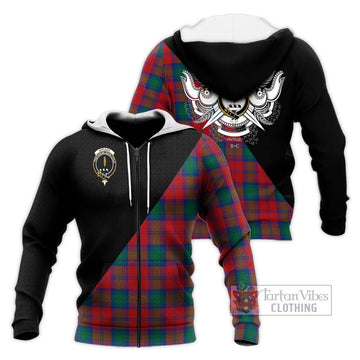 Affleck Tartan Knitted Hoodie with Family Crest and Military Logo Style