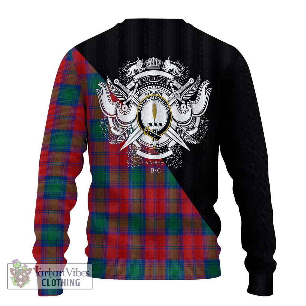 Affleck Tartan Knitted Sweater with Family Crest and Military Logo Style - Tartanvibesclothing Shop