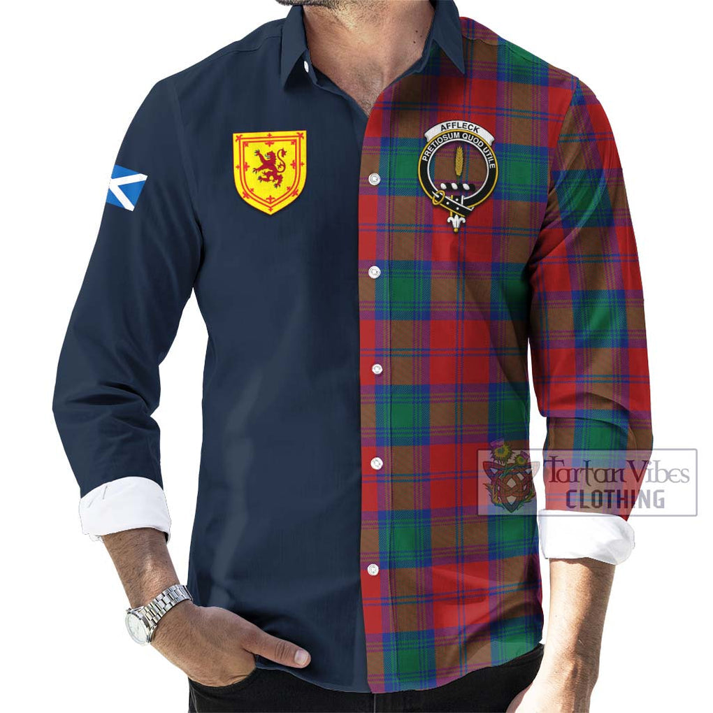 Tartan Vibes Clothing Affleck Tartan Long Sleeve Button Shirt with Scottish Lion Royal Arm Half Style