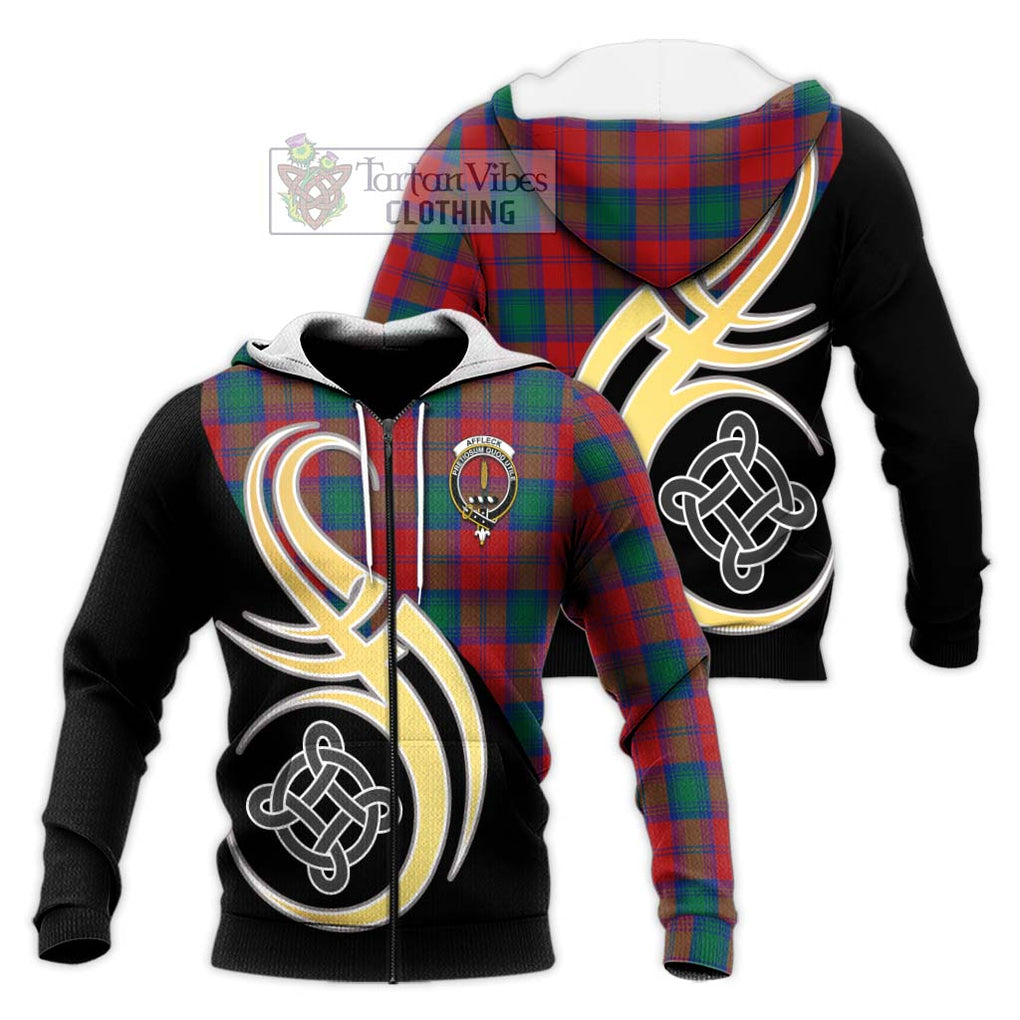 Affleck Tartan Knitted Hoodie with Family Crest and Celtic Symbol Style Unisex Knitted Zip Hoodie - Tartan Vibes Clothing