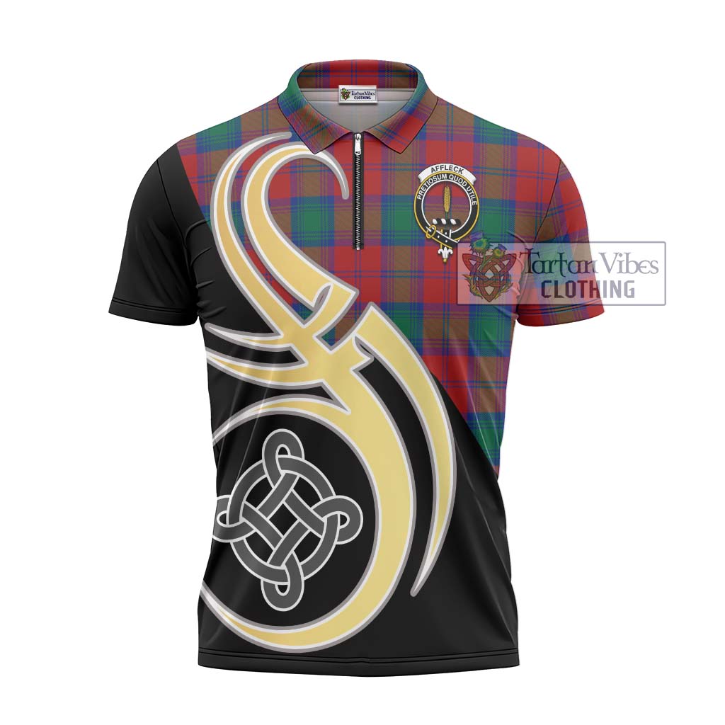 Tartan Vibes Clothing Affleck Tartan Zipper Polo Shirt with Family Crest and Celtic Symbol Style