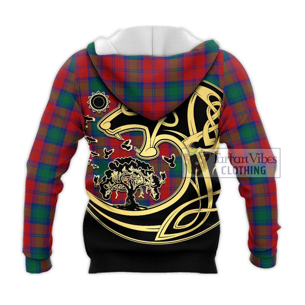 Affleck Tartan Knitted Hoodie with Family Crest Celtic Wolf Style - Tartan Vibes Clothing