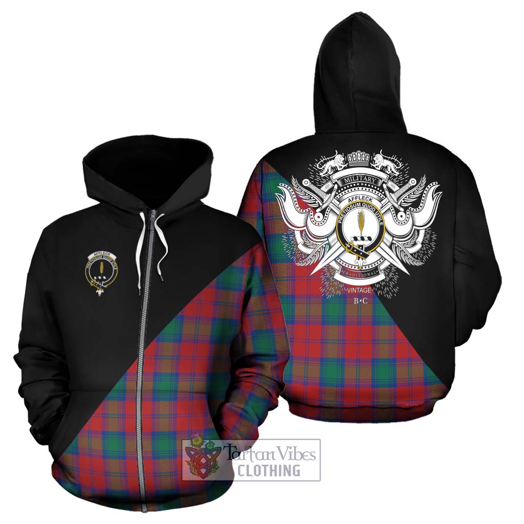 Tartan Vibes Clothing Affleck Tartan Hoodie with Family Crest and Military Logo Style