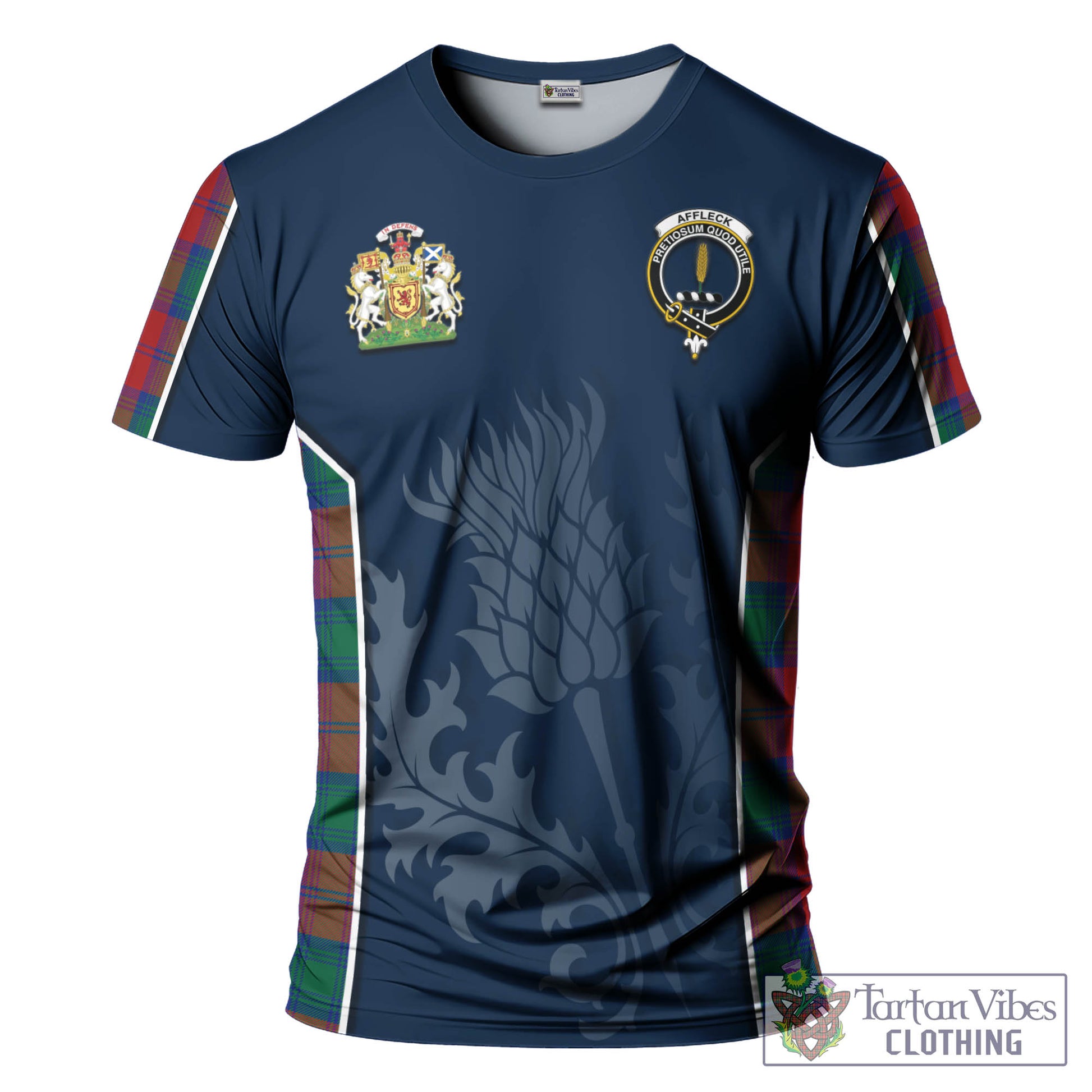 Tartan Vibes Clothing Affleck Tartan T-Shirt with Family Crest and Scottish Thistle Vibes Sport Style