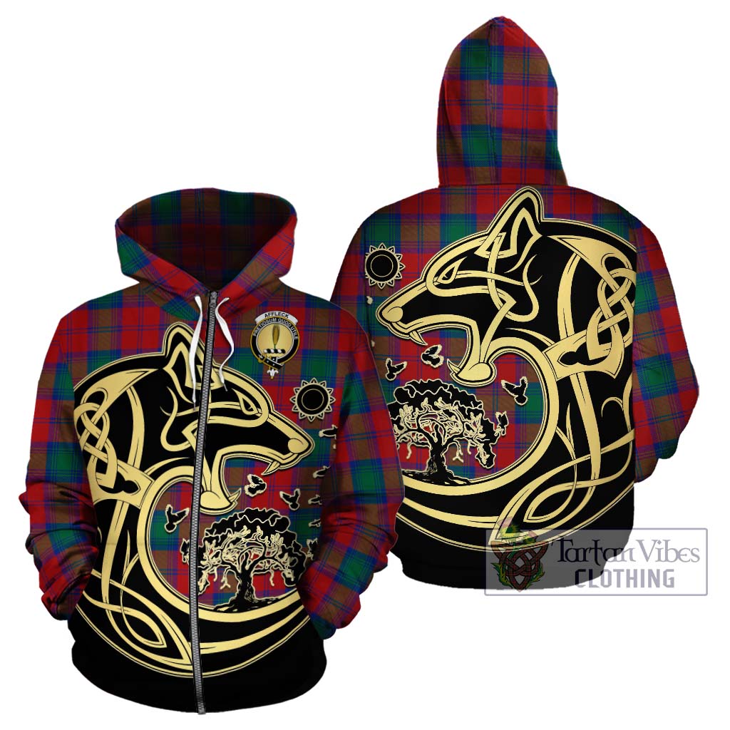 Tartan Vibes Clothing Affleck Tartan Hoodie with Family Crest Celtic Wolf Style