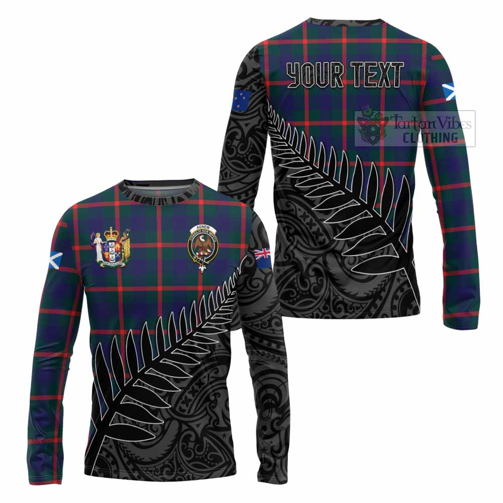 Tartan Vibes Clothing Agnew Crest Tartan Long Sleeve T-Shirt with New Zealand Silver Fern Half Style