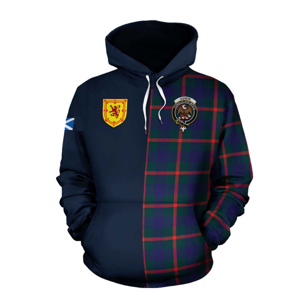 Tartan Vibes Clothing Agnew Tartan Cotton Hoodie Alba with Scottish Lion Royal Arm Half Style