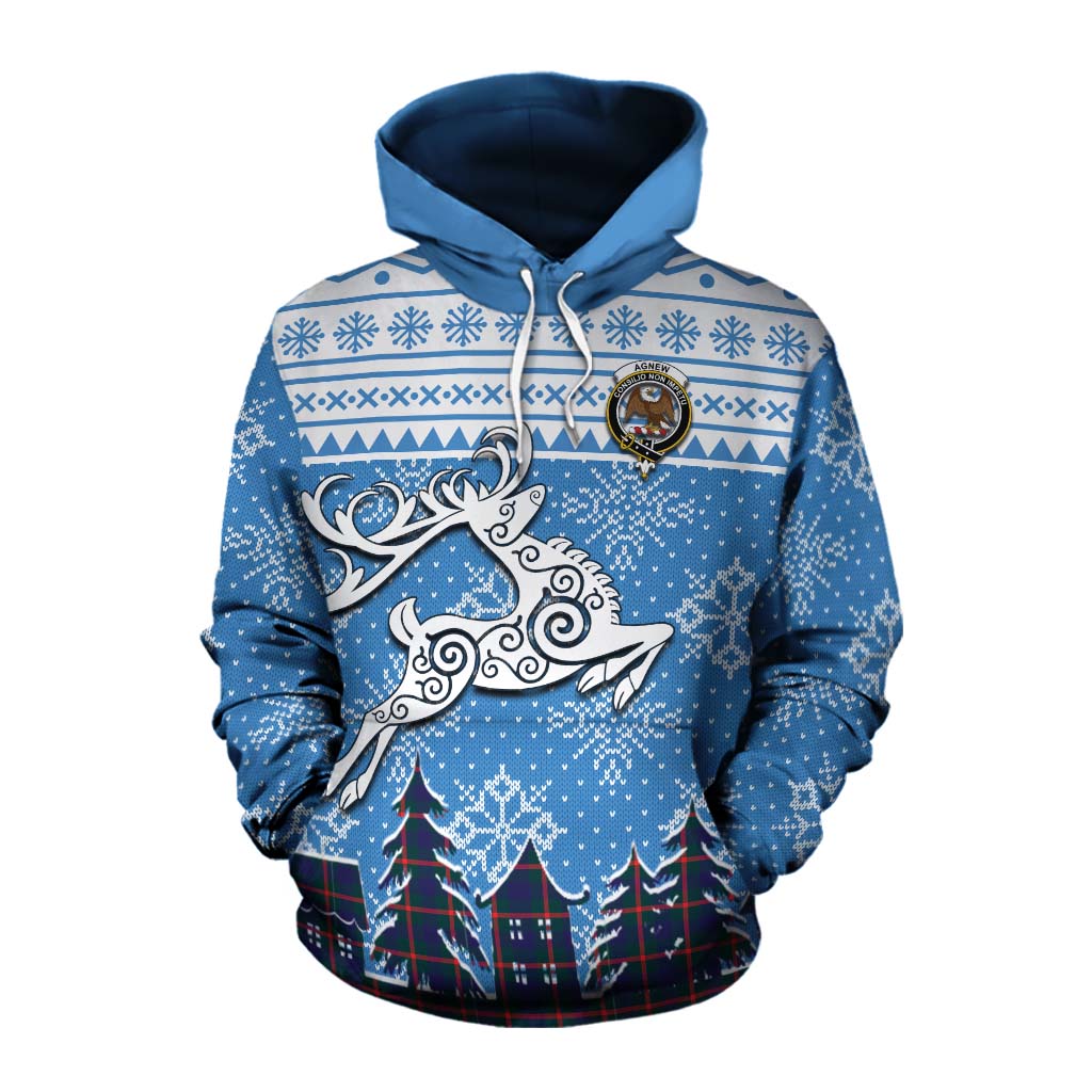 Tartan Vibes Clothing Agnew Clan Christmas Cotton Hoodie Celtic Reindeer Style