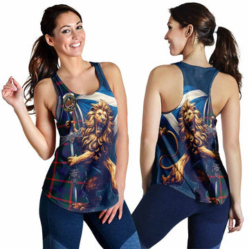 Agnew Tartan Family Crest Women's Racerback Tanks with Scottish Majestic Lion