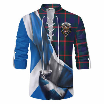 Agnew Tartan Ghillie Kilt Shirt with Family Crest Scotland Patriotic Style