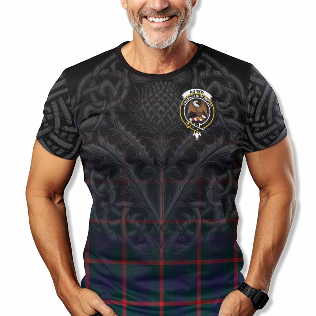 Tartan Vibes Clothing Agnew Tartan T-Shirt with Family Crest Celtic Thistle Vibes