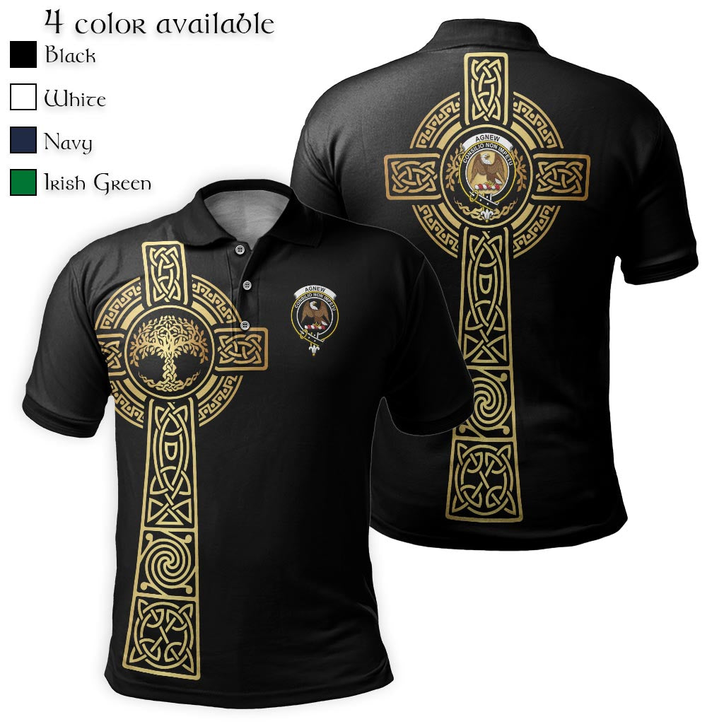 Agnew Clan Polo Shirt with Golden Celtic Tree Of Life - Tartanvibesclothing