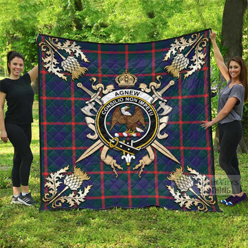 Agnew Tartan Quilt with Family Crest and Scottish Golden Courage Shield