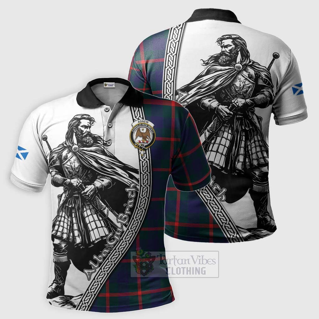 Tartan Vibes Clothing Agnew Tartan Clan Crest Polo Shirt with Highlander Warrior Celtic Style