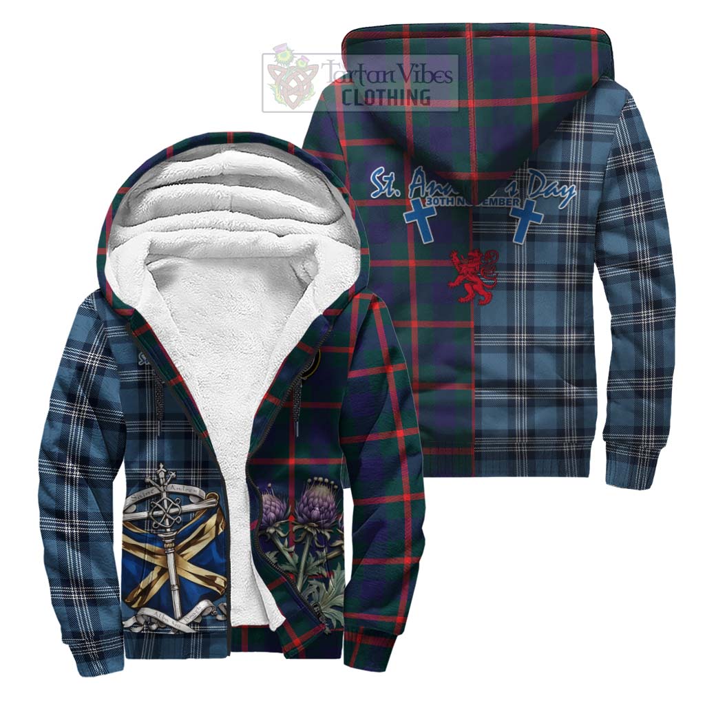 Tartan Vibes Clothing Agnew Tartan Sherpa Hoodie Happy St. Andrew's Day Half Tartan Style