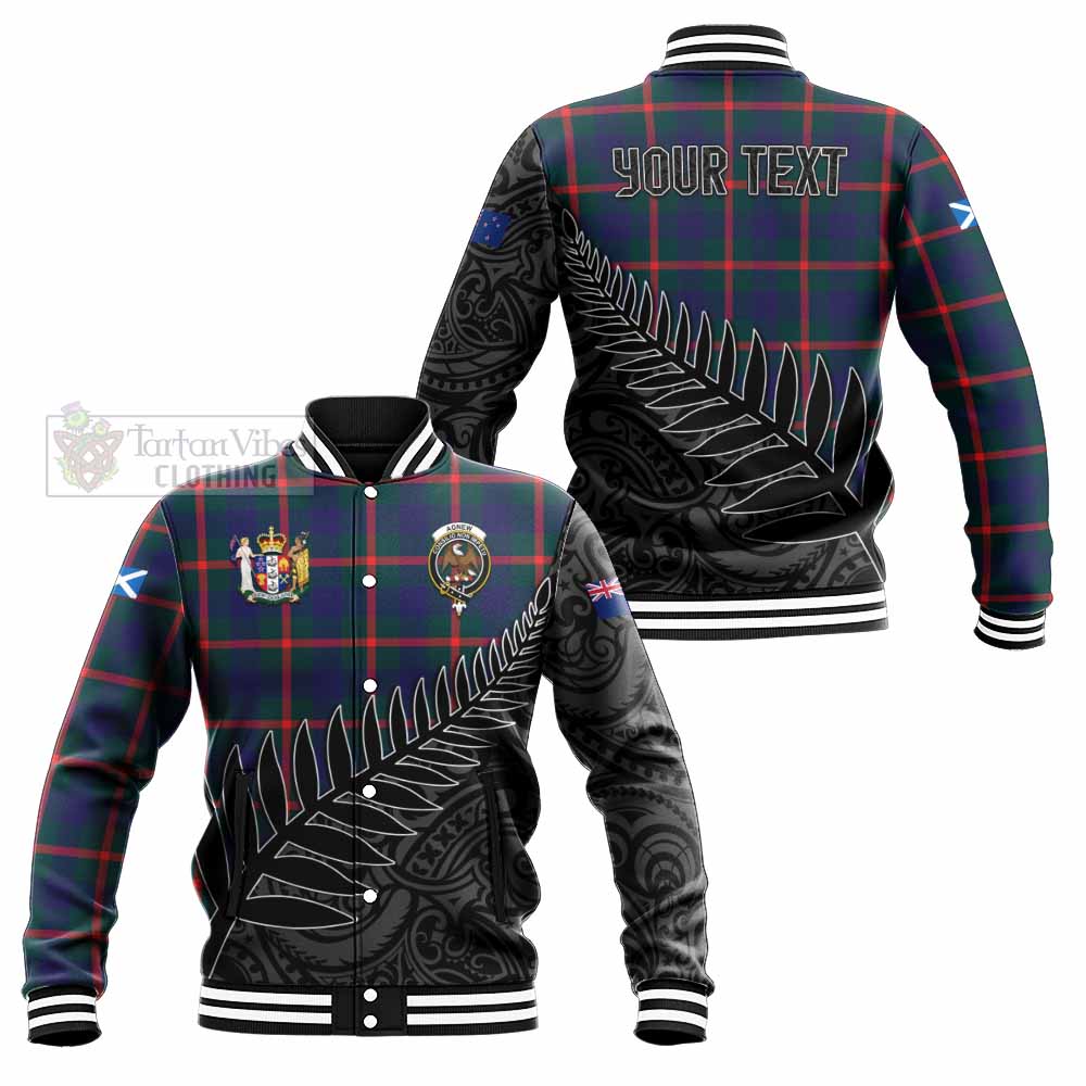 Tartan Vibes Clothing Agnew Crest Tartan Baseball Jacket with New Zealand Silver Fern Half Style