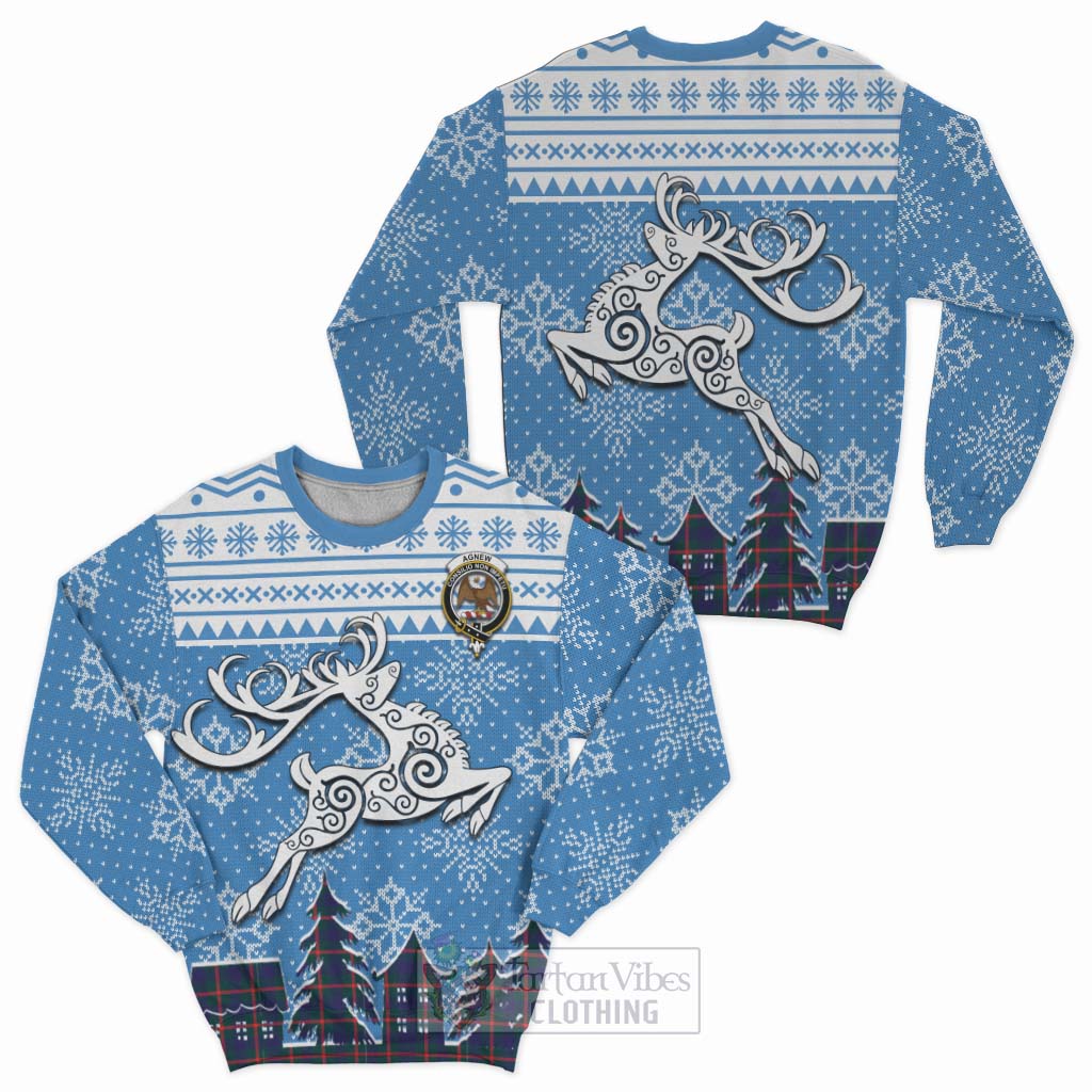 Tartan Vibes Clothing Agnew Clan Christmas Sweatshirt Celtic Reindeer Style