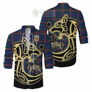 Agnew Tartan Ghillie Kilt Shirt with Family Crest Celtic Wolf Style